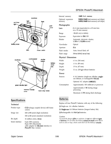 Epson PhotoPC Specifications | Manualzz