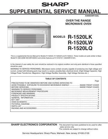 Sharp R-1520LK Service manual | Manualzz