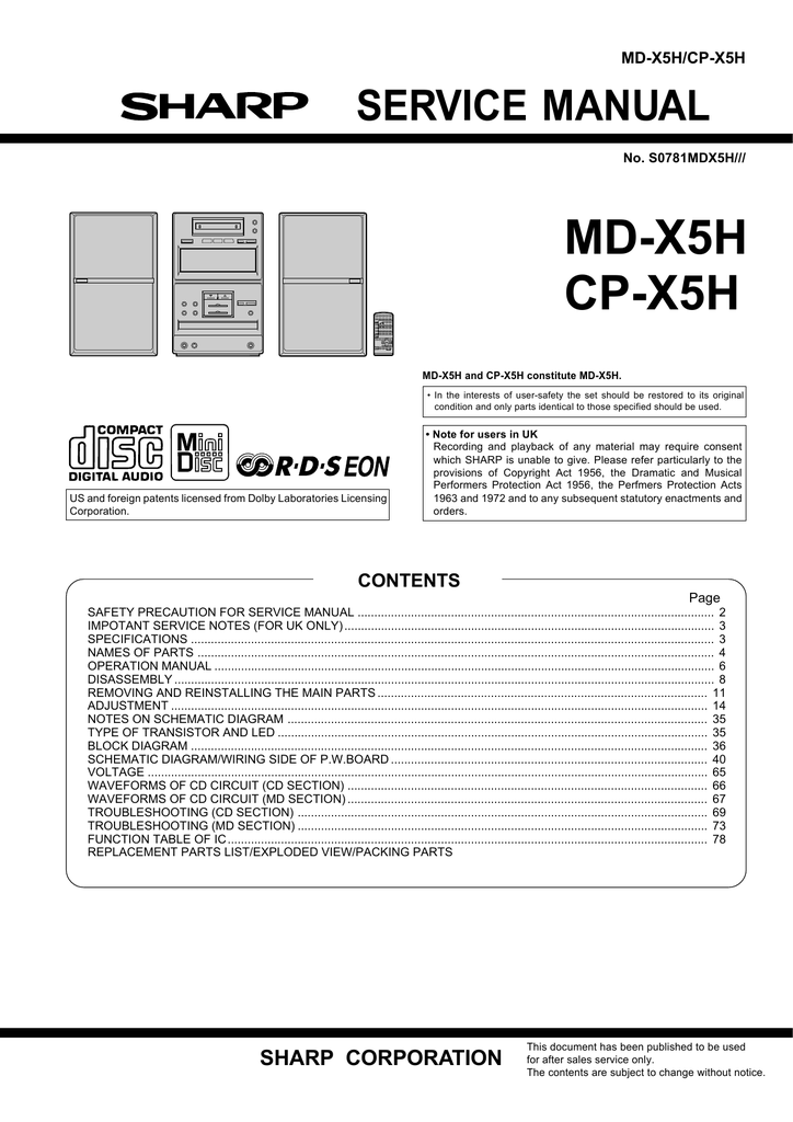 Sharp MD X5 Service manual | Manualzz