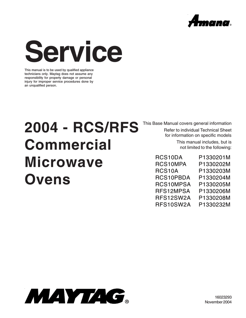 Maytag RFS12SW2 Operating instructions Manualzz