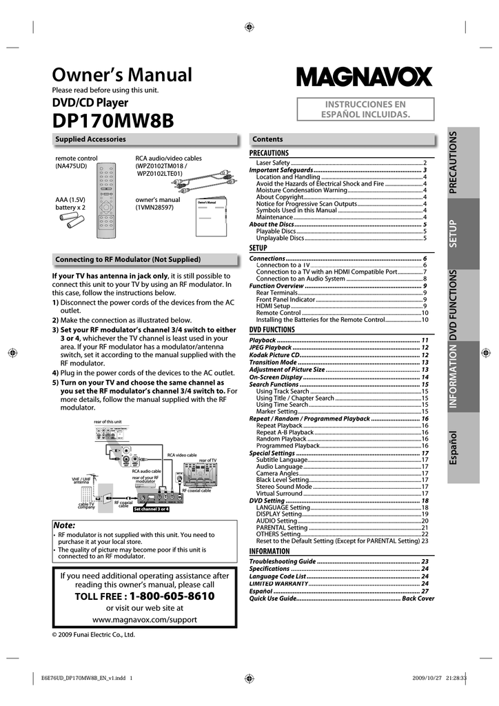 Magnavox Dp170mw8b 1080p Upconversion Dvd Player Owner S Manual Manualzz