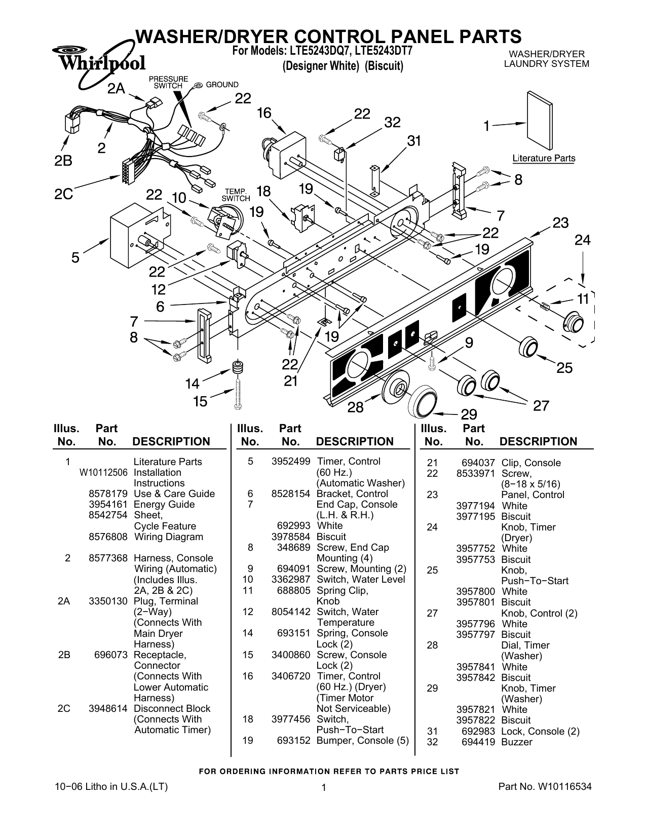 WASHER/DRYER CONTROL PANEL PARTS | Manualzz