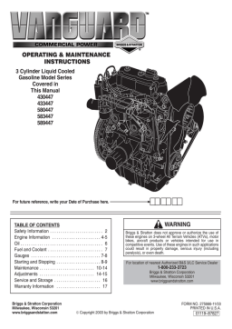 Vanguard 580447 Operating & Maintenance Instructions