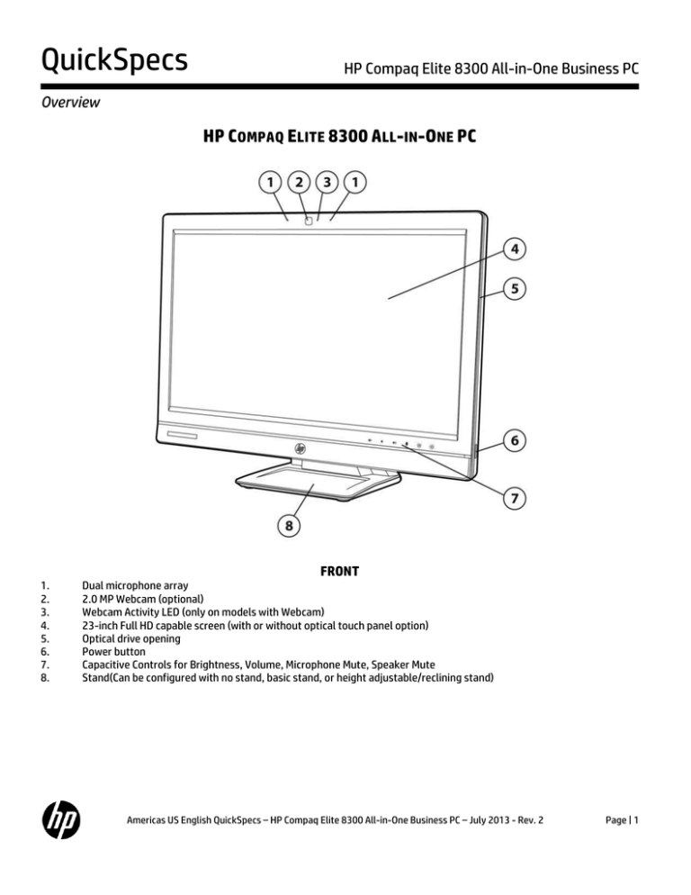 Hp Compaq Elite 00 Touch All In One Quickspecs Manualzz