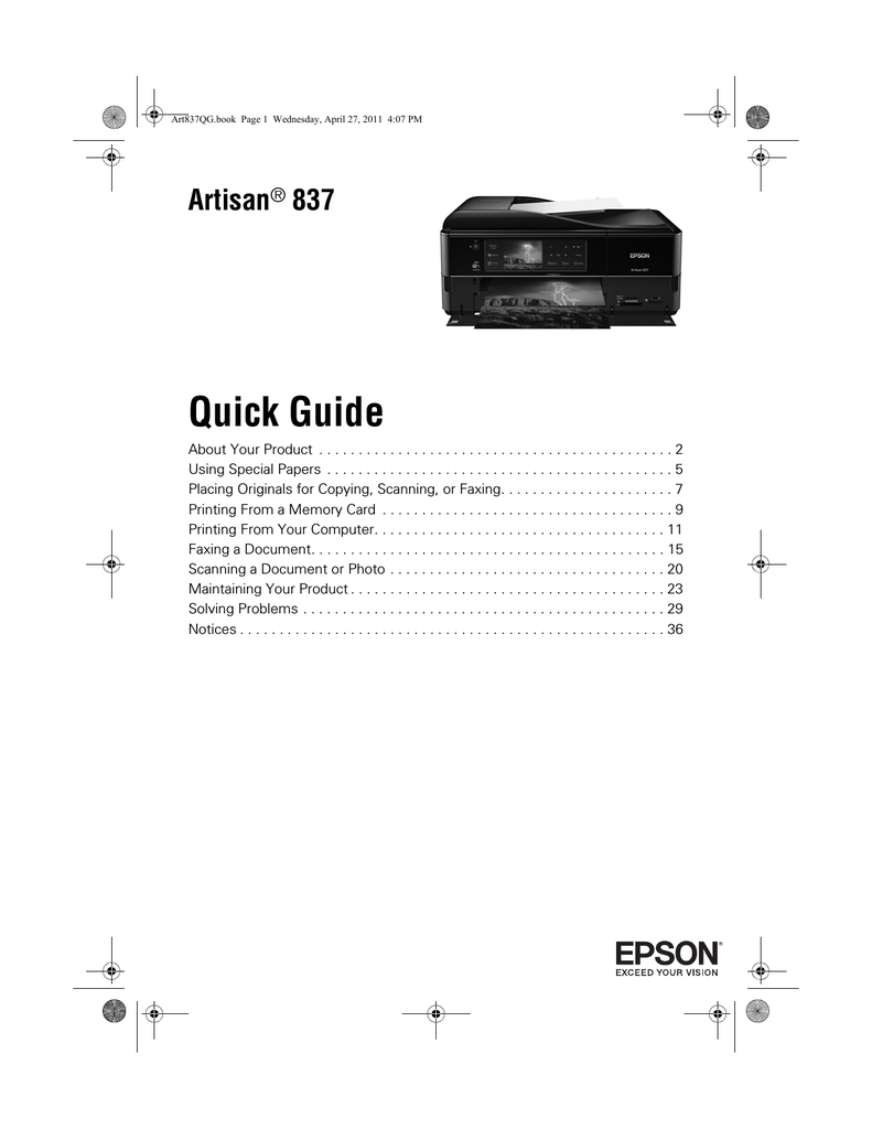 Epson artisan 835 printer troubleshooting