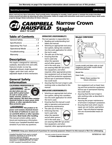 Campbell Hausfeld CHN10302 Operating instructions | Manualzz