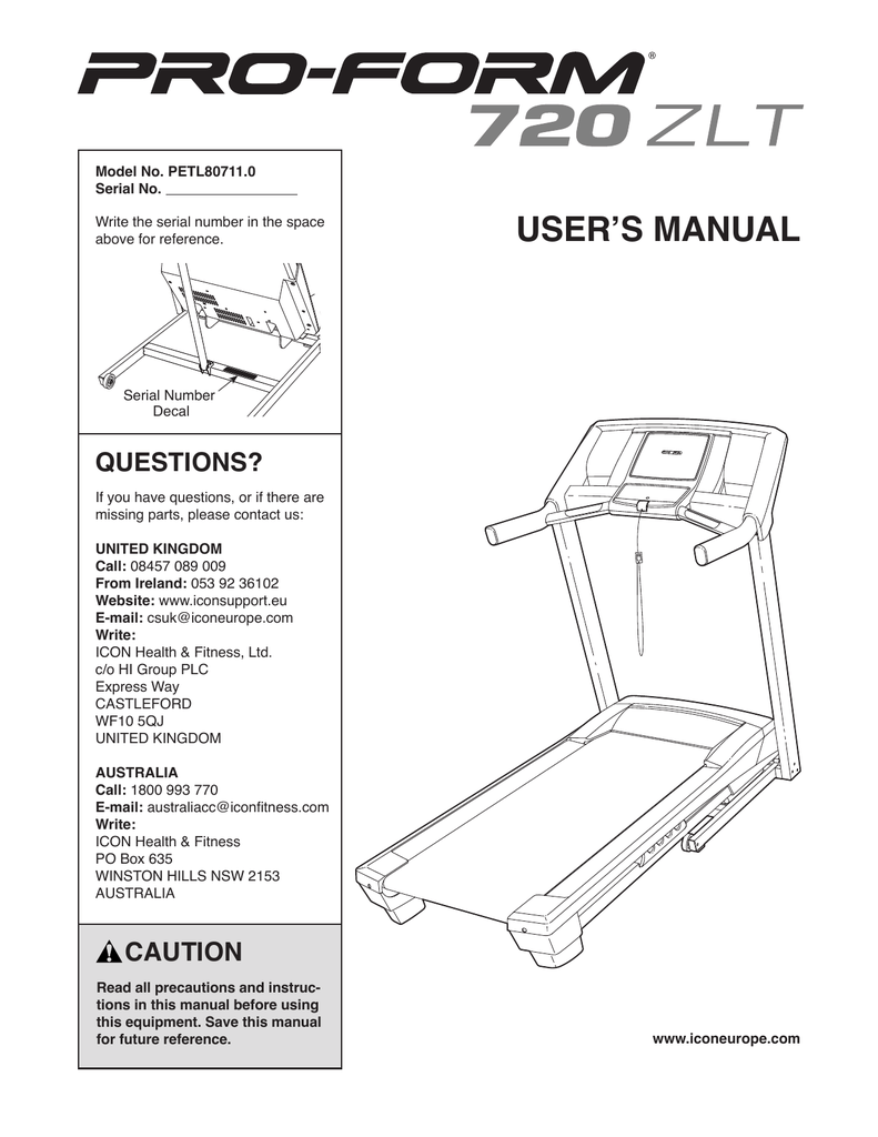 ProForm 720 Treadmill User`s manual | Manualzz