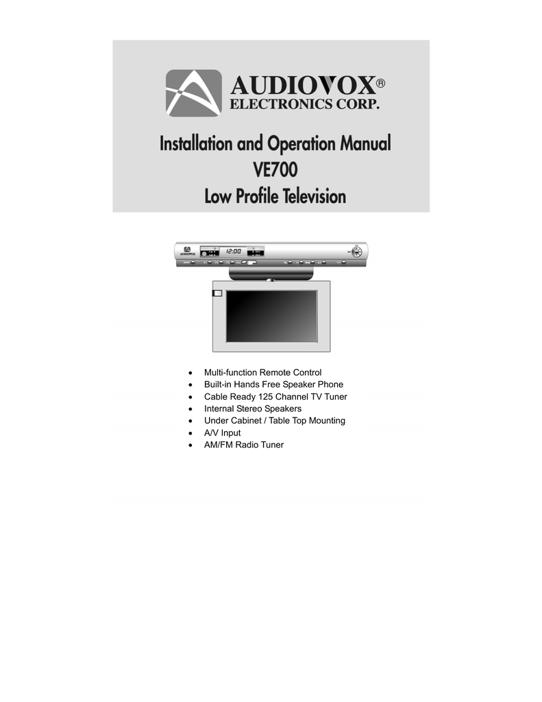 Audiovox Ve700 Ve 700 Specifications Manualzz