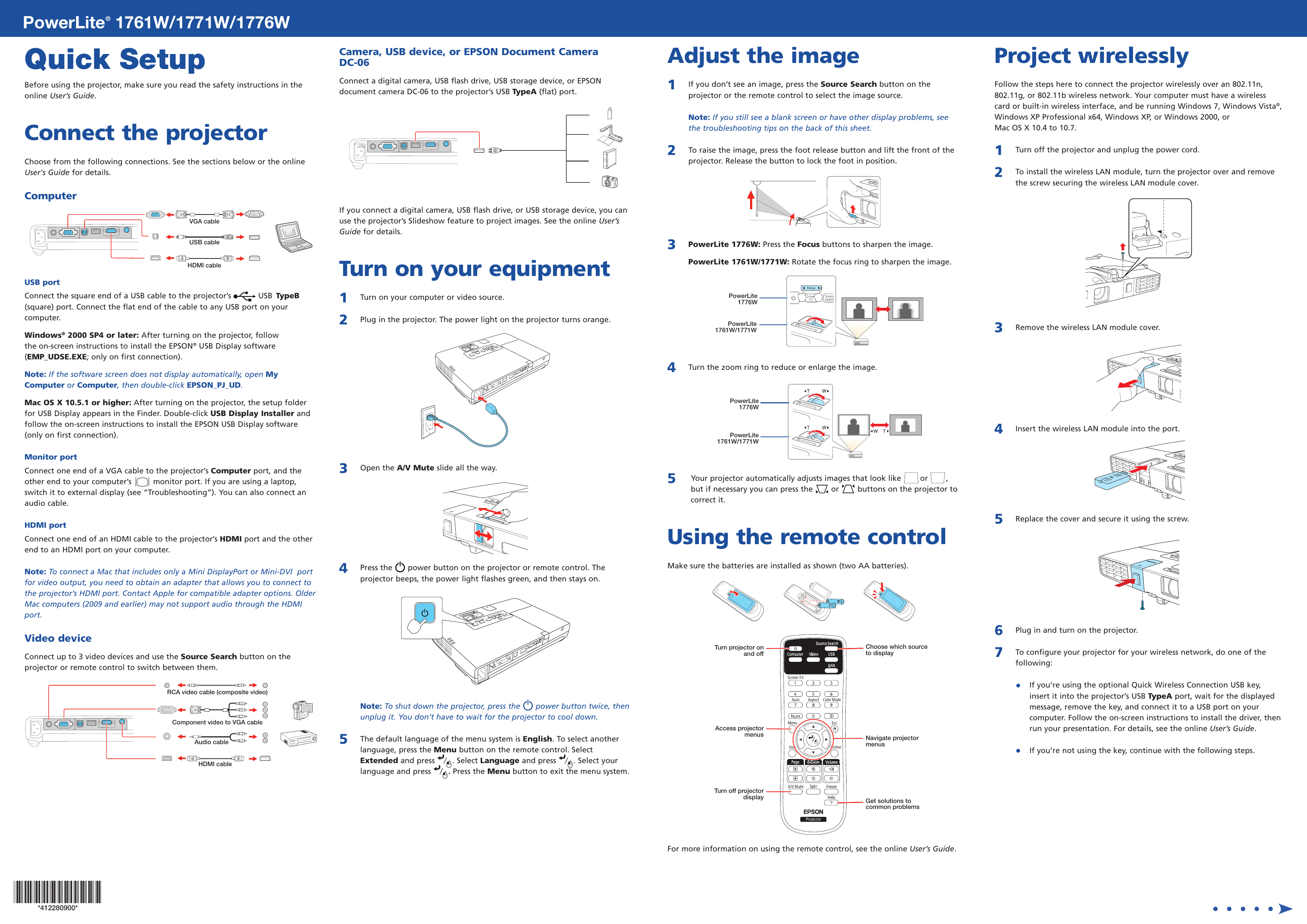 Epson PowerLite 1776W WXGA 3LCD Projector Quick Start Guide Manualzz