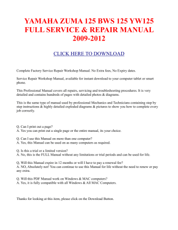 Yamaha Zuma 125 Bws 125 Yw125 Full Service Pdf Manualzz