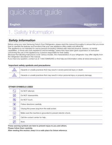 Samsung RS25H5005SL Quick start guide | Manualzz