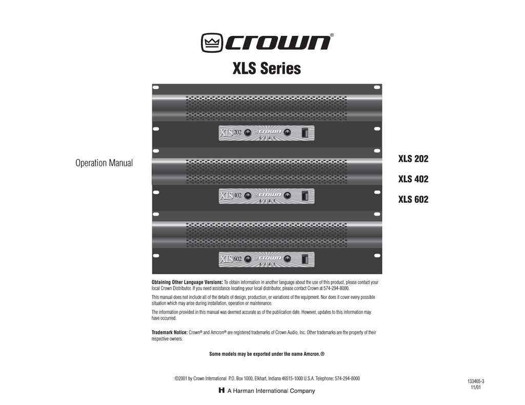 Crown xls 402 схема