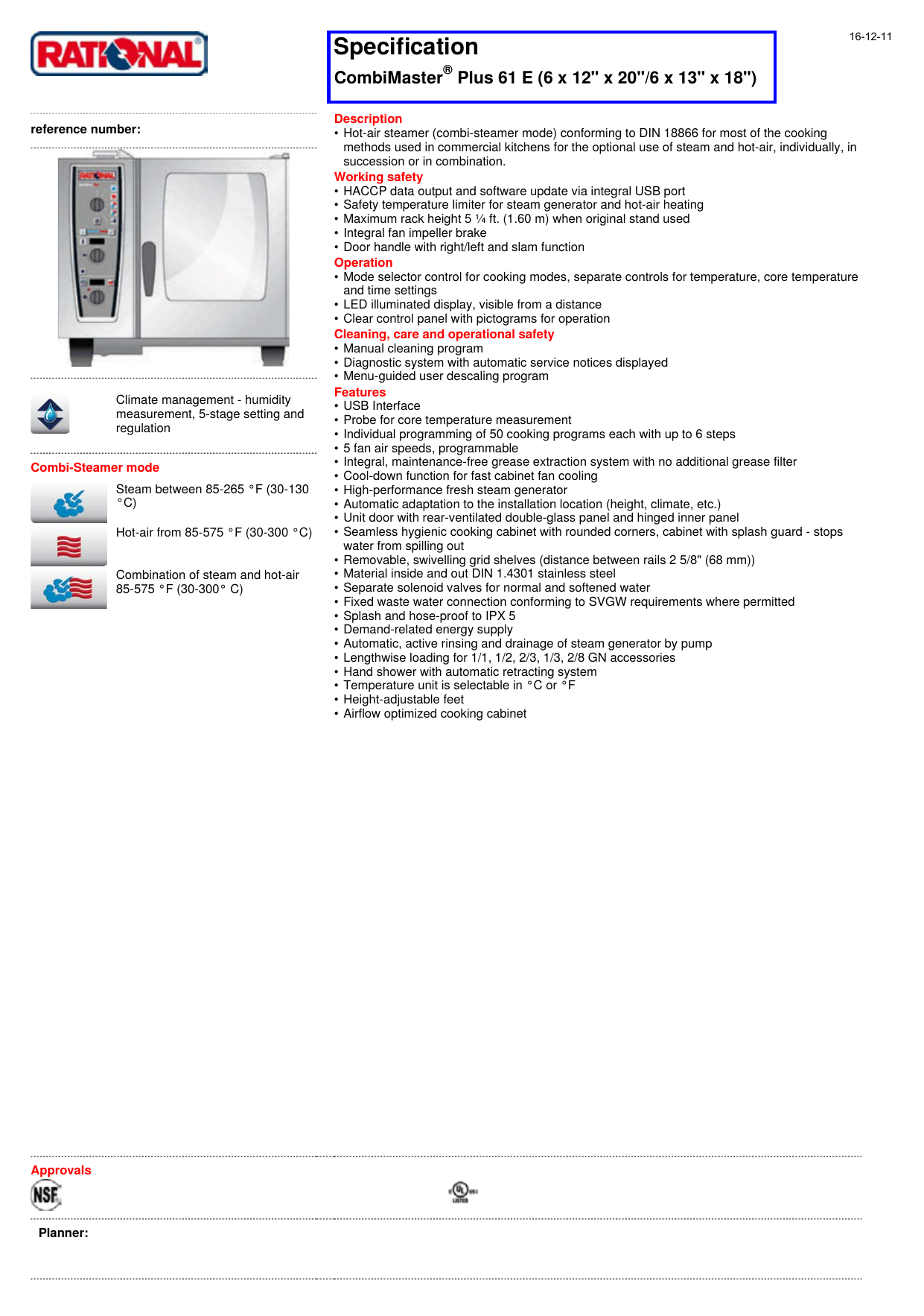 rational spec sheets