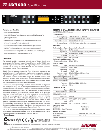 EAW | User manual | UX3600 Spec Sheet | Manualzz