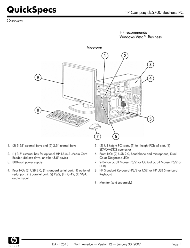 Hp Compaq Dc5700 Sff Quickspecs Manualzz