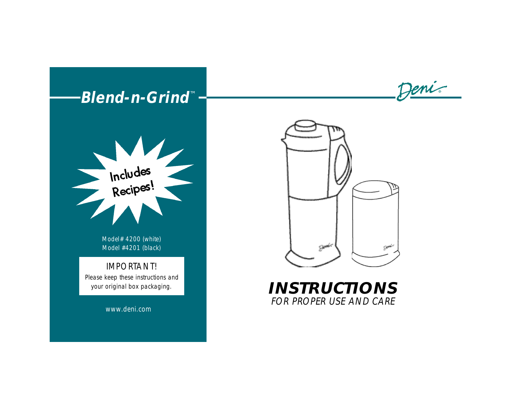 Deni Blend n Grind 4200 4200 Blend n Grind 4201 User manual