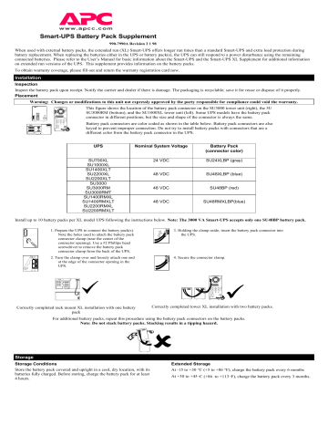 APC | SU2200RMXL | User manual | Smart-UPS Battery Pack Supplement | Manualzz