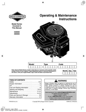 Briggs & Stratton 460000 Owner`s manual | Manualzz