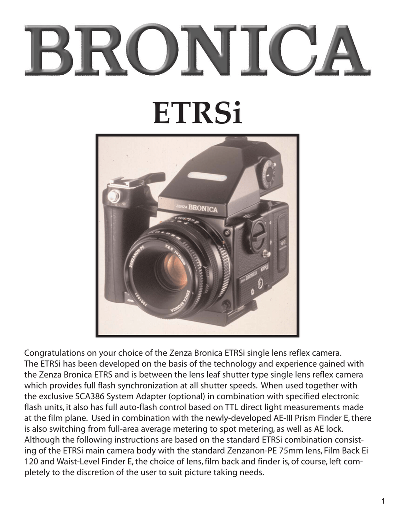 Zenza Bronica ETRS Specifications | Manualzz