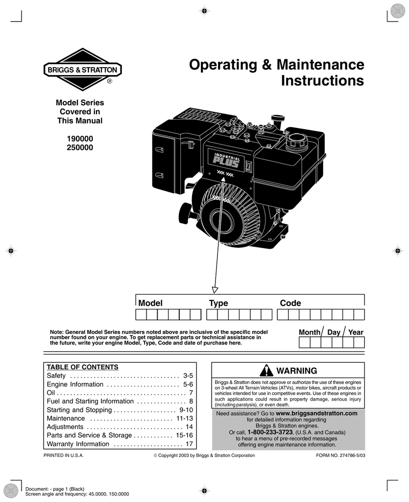 Briggs And Stratton Owners Manual