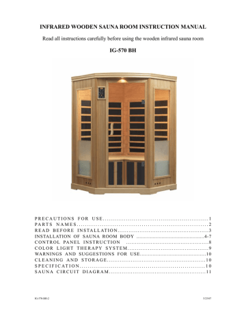 Saunatec Infared Wooden Sauna Room Ig-570g Instruction Manual Manualzz