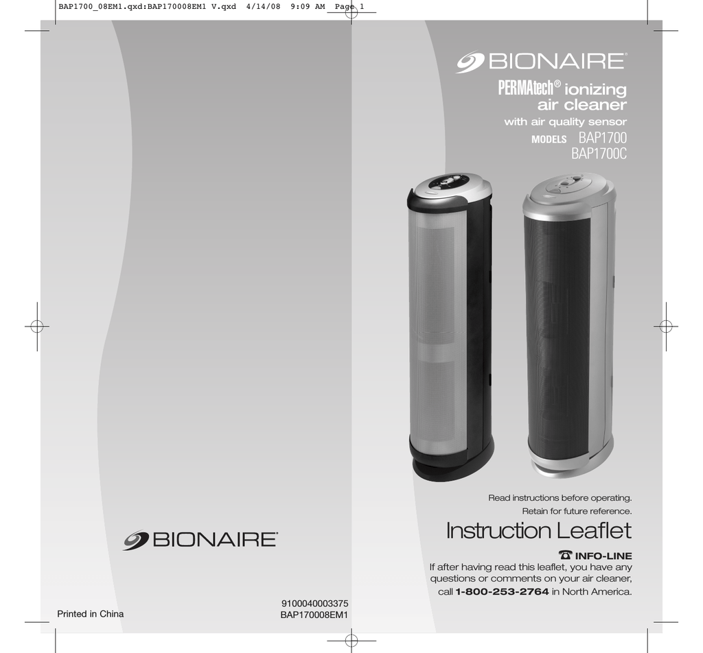 Bionaire permatech ionizing on sale air cleaner