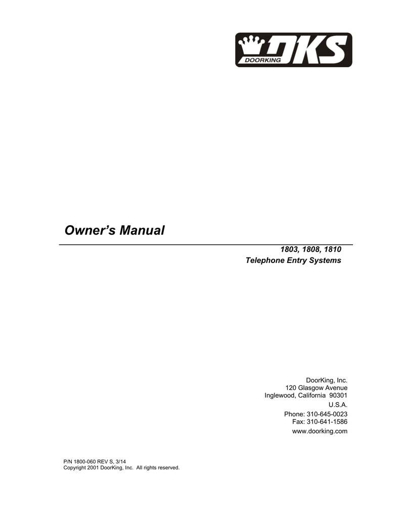DoorKing 1808 Owner`s manual | Manualzz