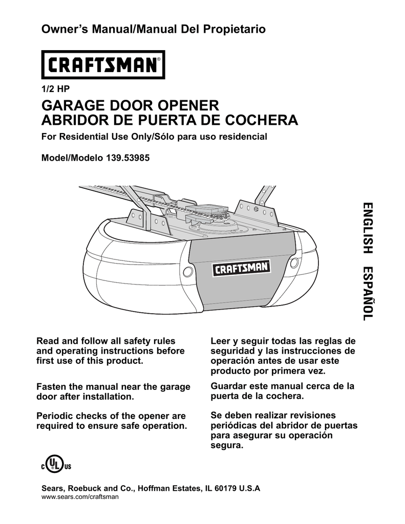 Craftsman 1 2 Hp Garage Door Opener Repair Manual | Dandk Organizer