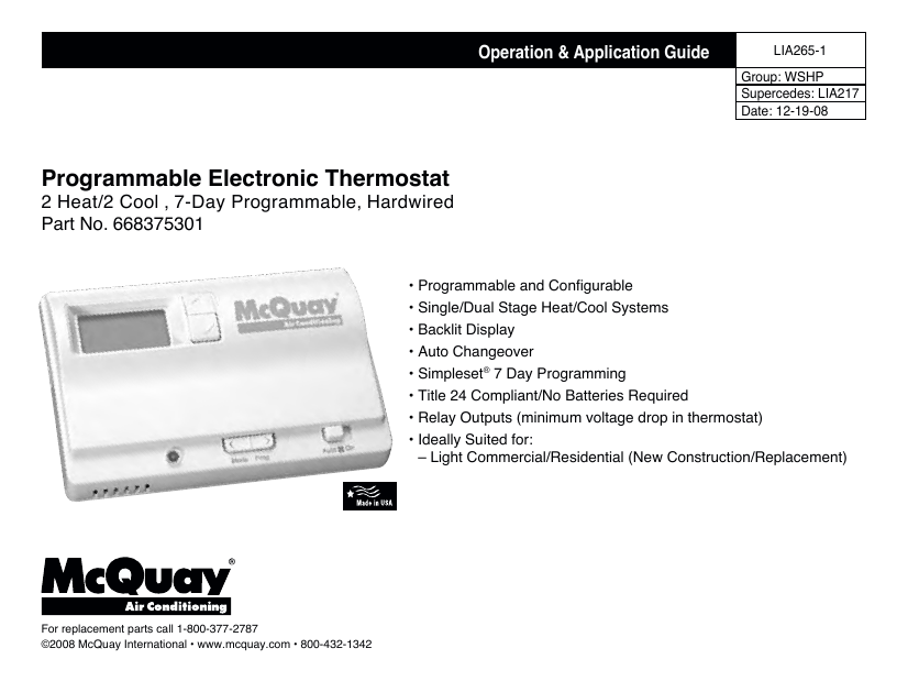 McQuay LIA2651 Specifications Manualzz