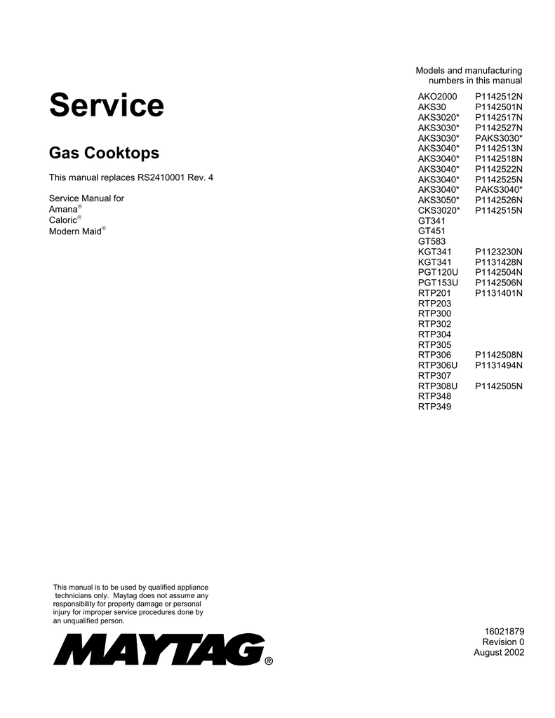 Caloric Cks3020 Series Service Manual Manualzz Com