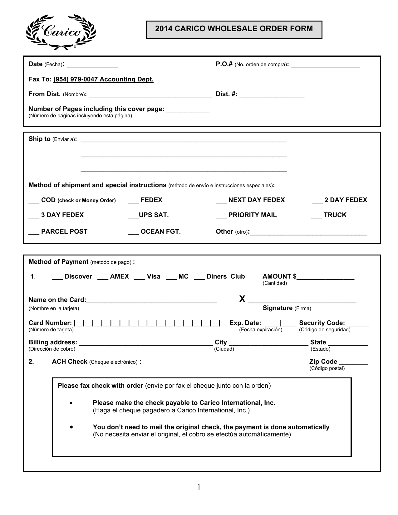 Ultra Air Deodorizer | Manual de usuario | 1 2014 CARICO WHOLESALE ORDER  FORM Other (otro): • | Manualzz