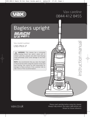 Vax Mach VX Pet Upright Vacuum Cleaner User guide | Manualzz