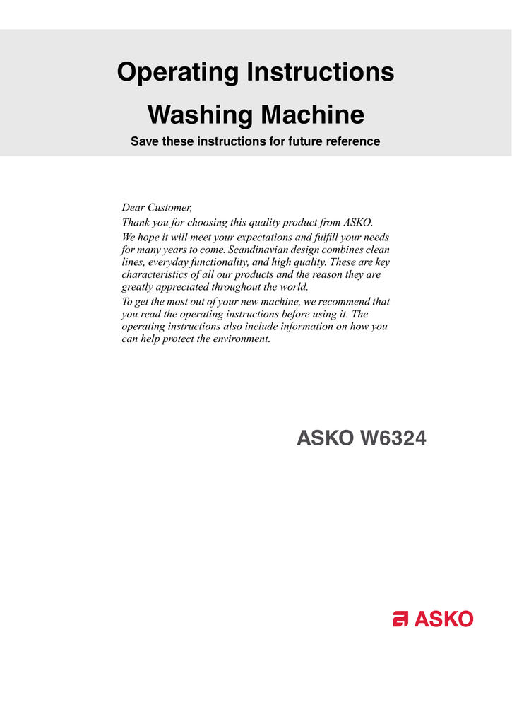 Asko W6324 Operating instructions Manualzz