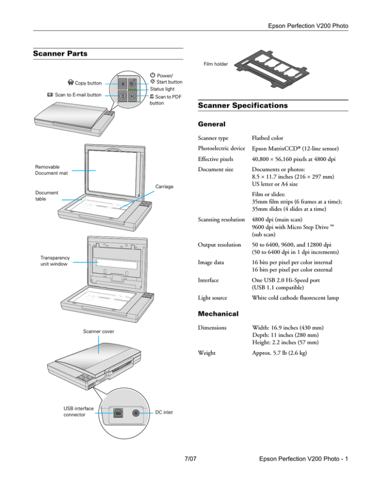 epson perfection v200 lamp specs