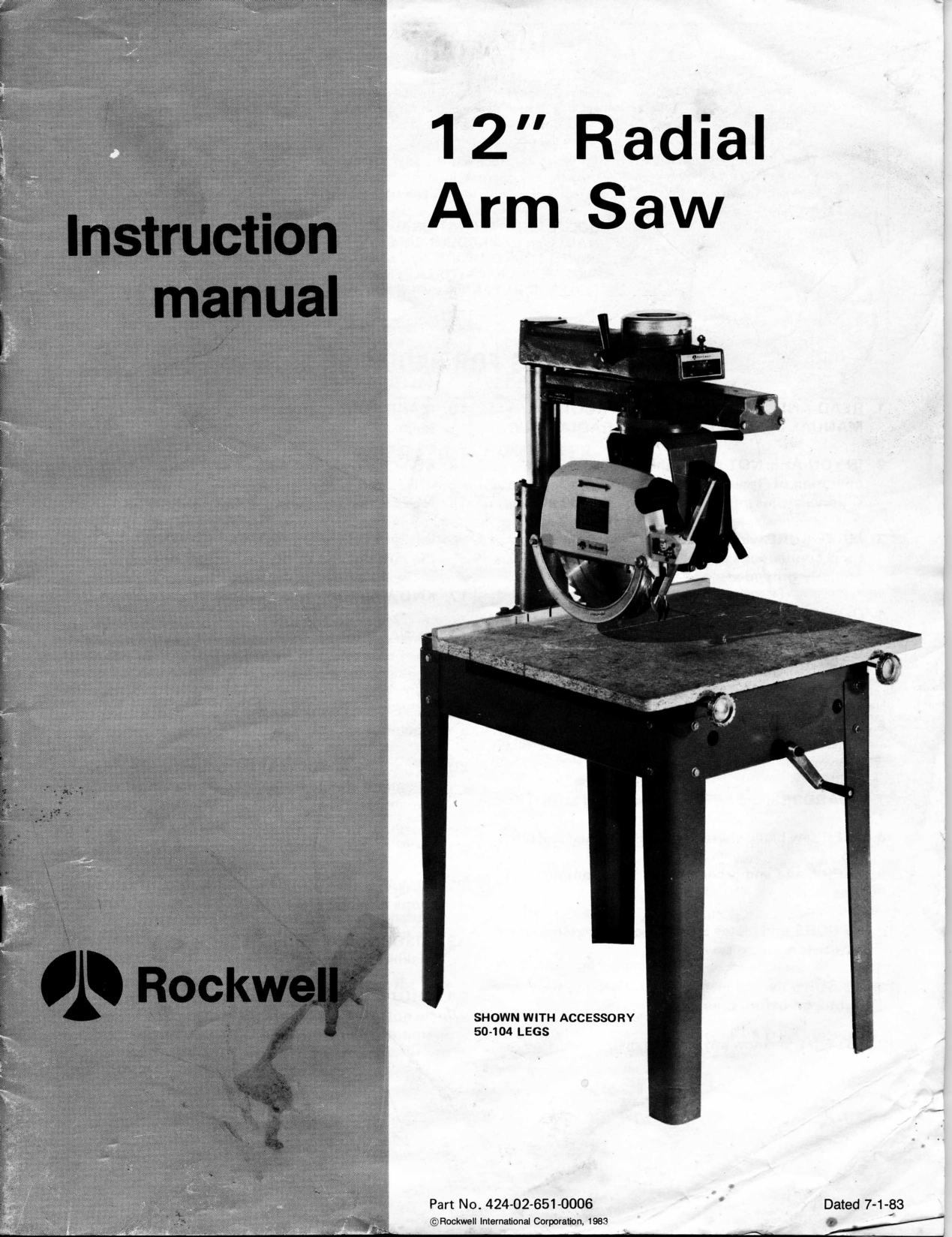 DELTA-Rockwell Super 900 9" Radial Arm Saw Instructions & Parts Manual 0235 