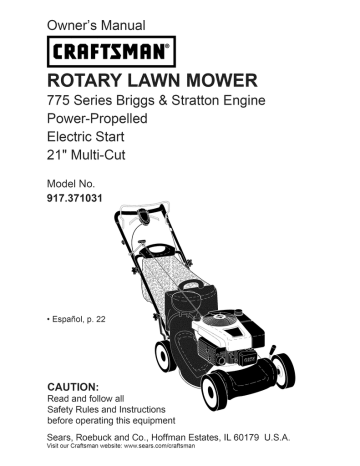 CRAFTSMAN 775 917.371031 Rotary Lawn Mower Owner's Manual | Manualzz