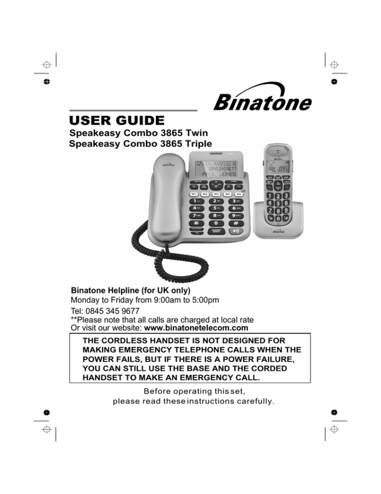 Binatone Speakeasy 300 User Guide Manualzz