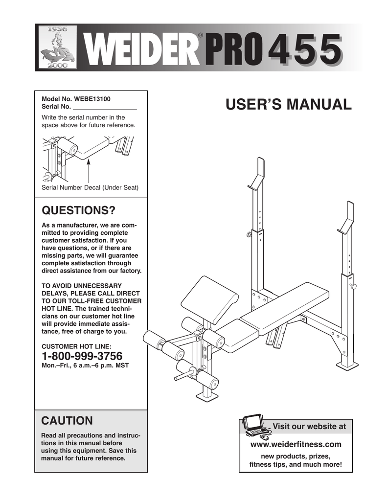 Weider WEBE13100 Home Gym User manual Manualzz