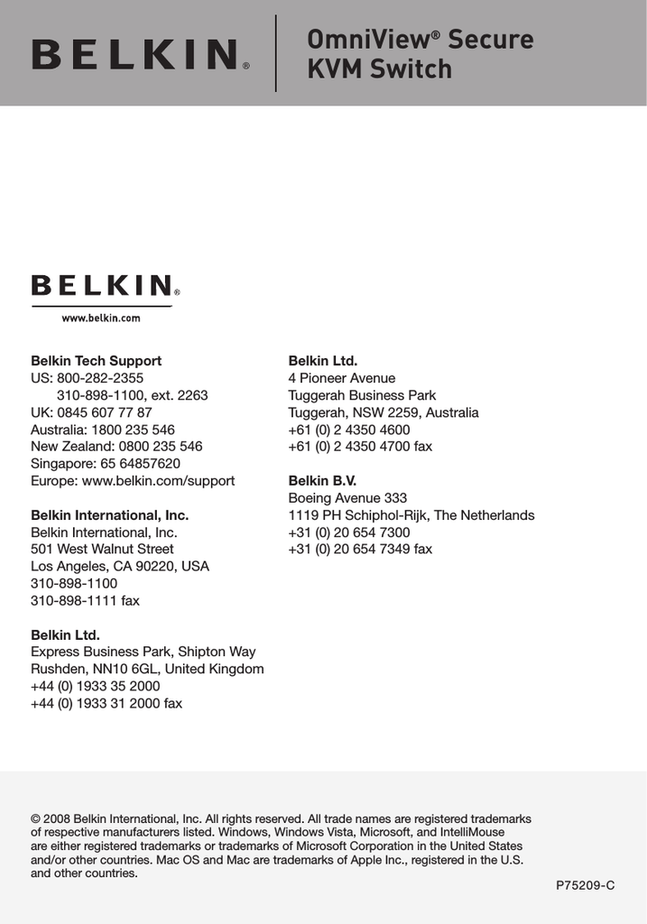 Belkin F1DN108U OmniView Secure KVM Switch User manual Manualzz