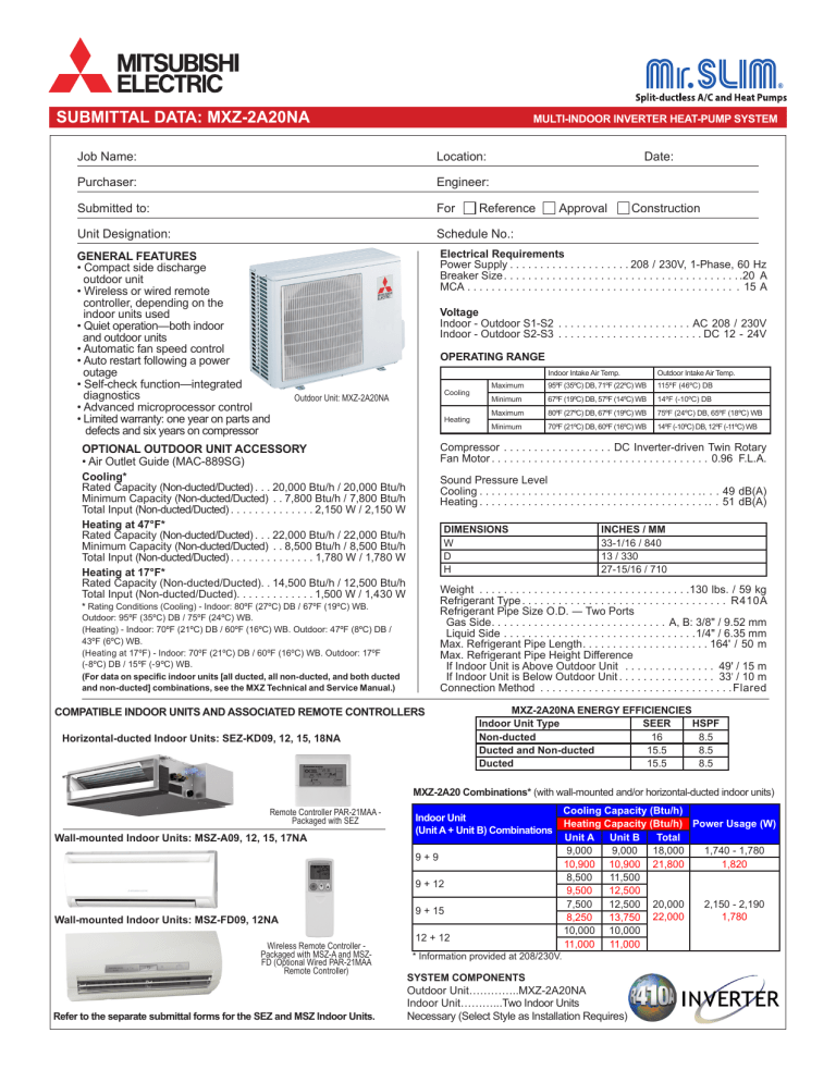 Mitsubishi Mxz Installation Manual