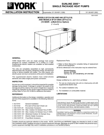 York CH060 Specifications | Manualzz