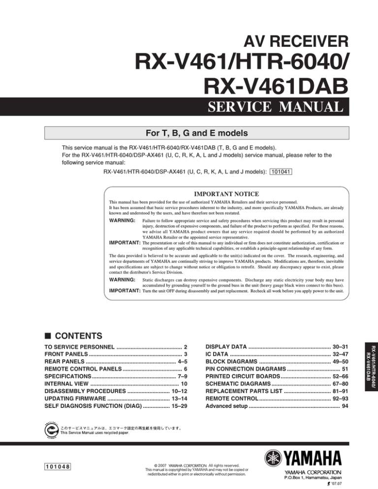 Yamaha Rx V461 Av Receiver Service Manual Manualzz