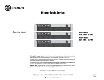 Crown Micro-Tech MT-1000 Specifications | Manualzz