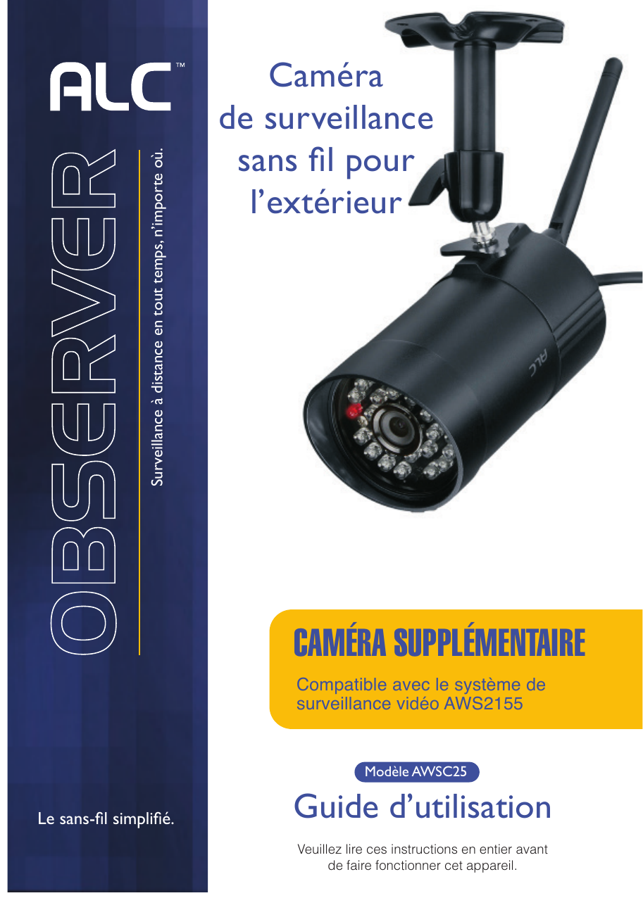 ALC AWSC25 Manuel utilisateur CAMÉRA SUPPLÉMENTAIRE Manualzz