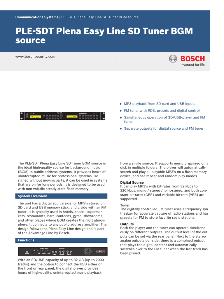 Bosch Ple Sdt Specifications Manualzz