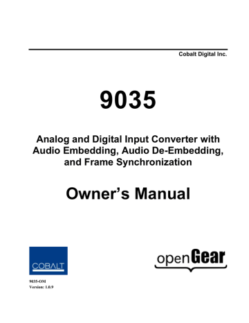 Cobalt Digital Inc openGear 9035 Owner's Manual | Manualzz
