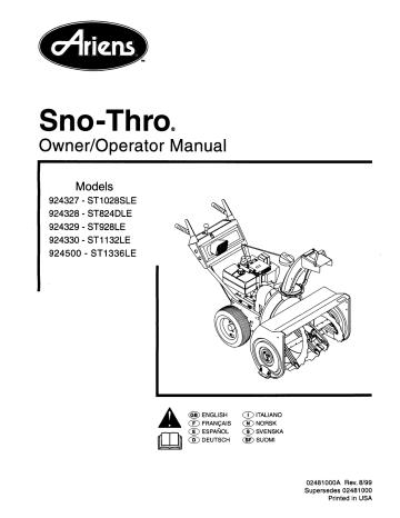 Ariens Sno Thro User Manual Thro Manualzz