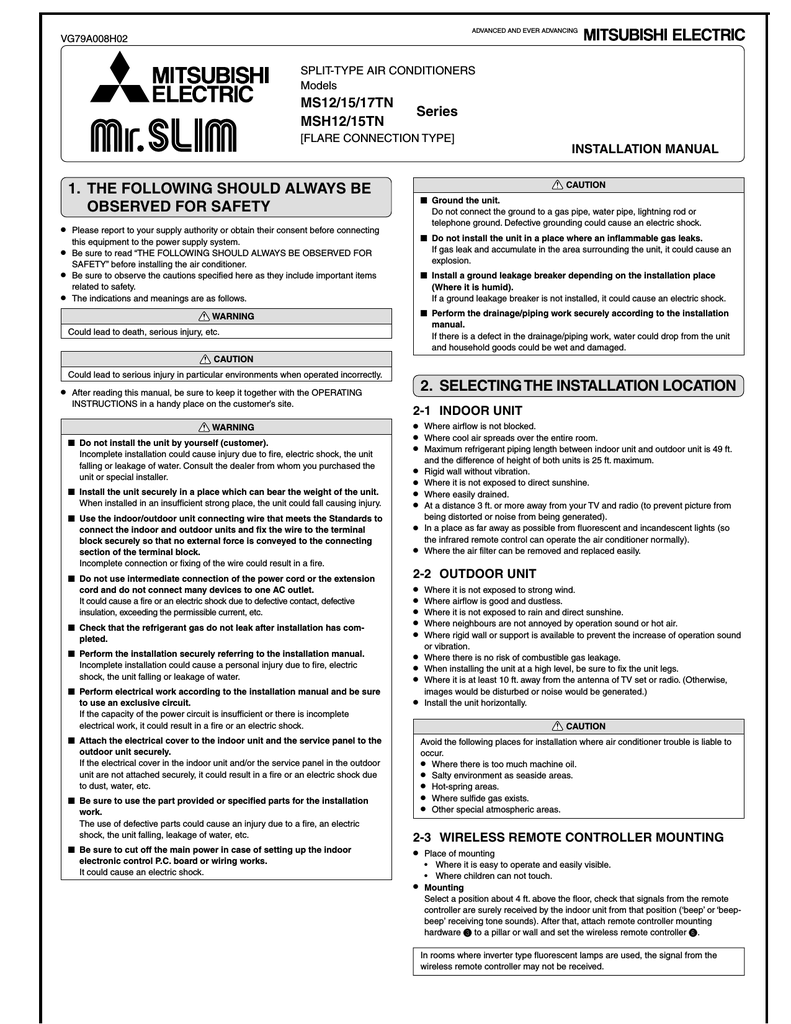Mitsubishi Mszfs Installation Manual