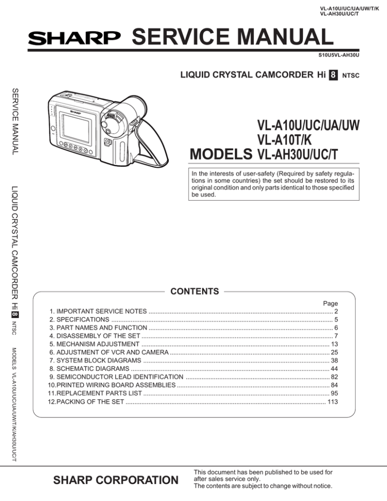 Sharp Vl A10u Service Manual Manualzz