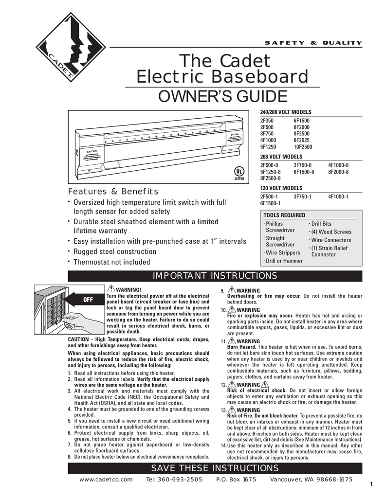 Cadet 8f2000 8 Specification Manualzz